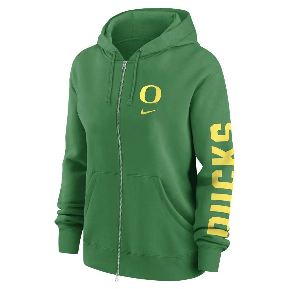 Classic Oregon O, Nike, Green, Hoodie, Women, Phoenix, Full Zip, Sweatshirt, 795237